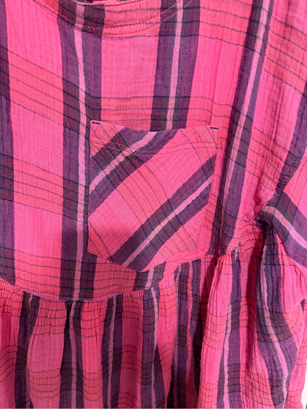 We The Free Hot Pink and Purple Plaid Peplum Top - Picture 2 of 7